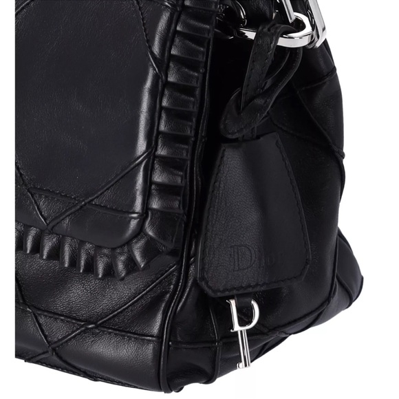 Christian Dior Black Lambskin Leather New Lock Ruffle Flap Shoulder Bag Ruffle - Picture 4 of 15